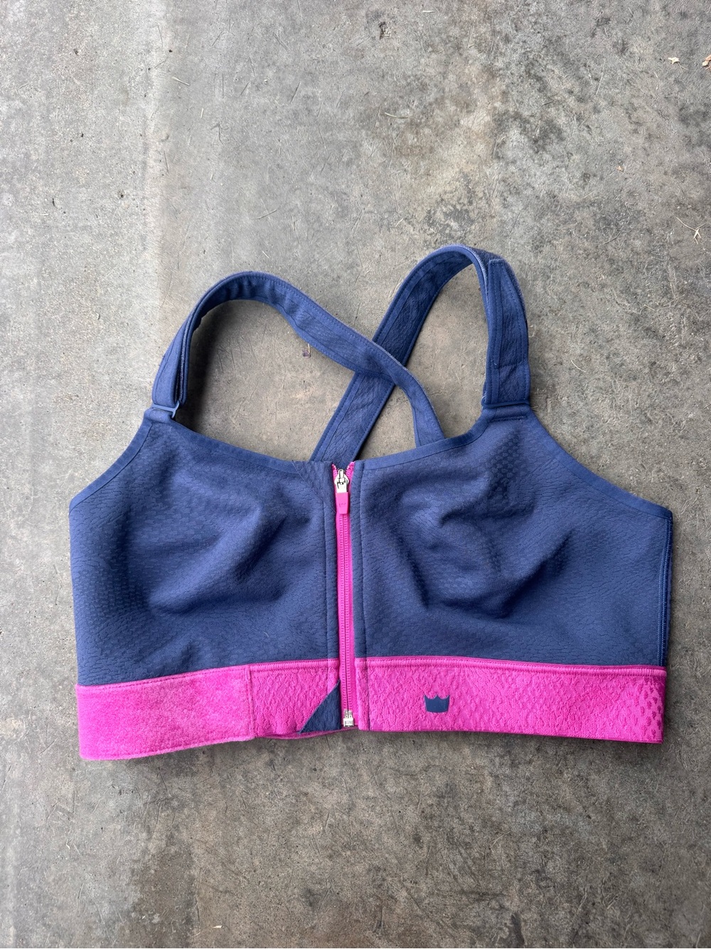 SHEFIT Navy Blue and Hot Pink Front-Zip Sports Bra